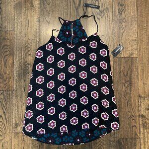Express Reversible Floral Halter Top Black Burgundy Teal XS NWT